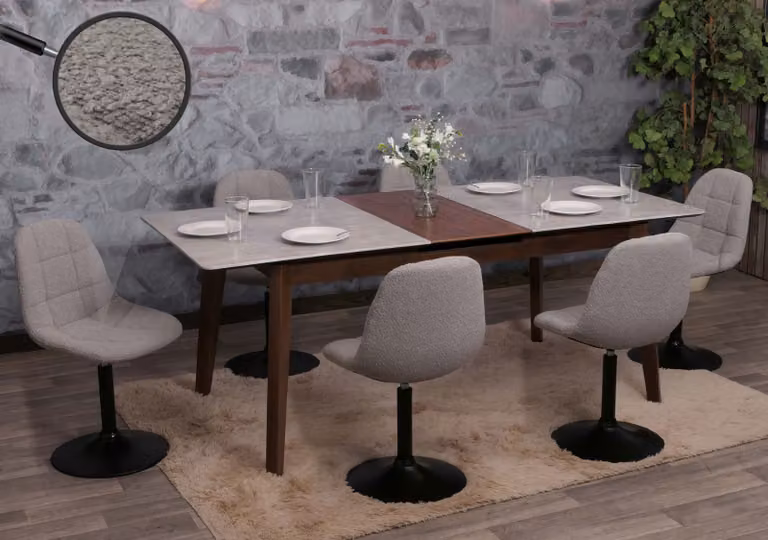 set di 6 sedie da pranzo HWC-A60, sedia da cucina girevole, acciaio Tessuto /tessuto bouclé (450g/m²) ~ grigio