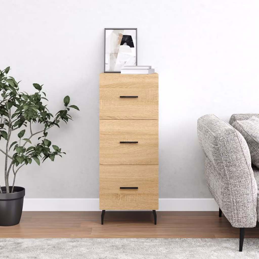 Credenza moderna vidaXL in legno e metallo, colore Rovere Sonoma, L/P/H: 34,5 x 34 x 90 cm