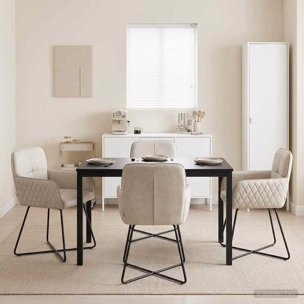 Set di 4 sedie da pranzo vidaXL in velluto beige con struttura in metallo, L: 59 cm, P: 56,5 cm, H: 86 cm