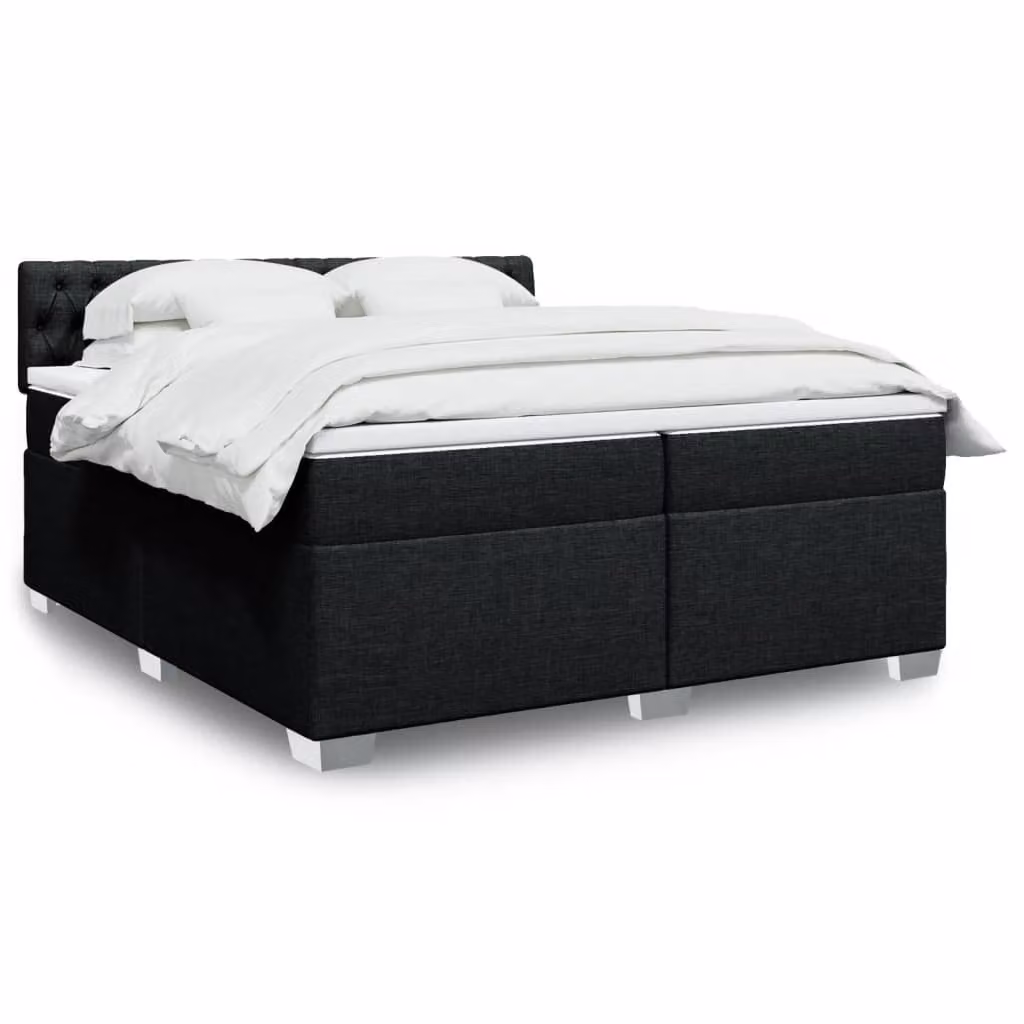 vidaXL Giroletto a Molle con Materasso Ibrido in Tessuto Nero 200 x 200 cm – 1