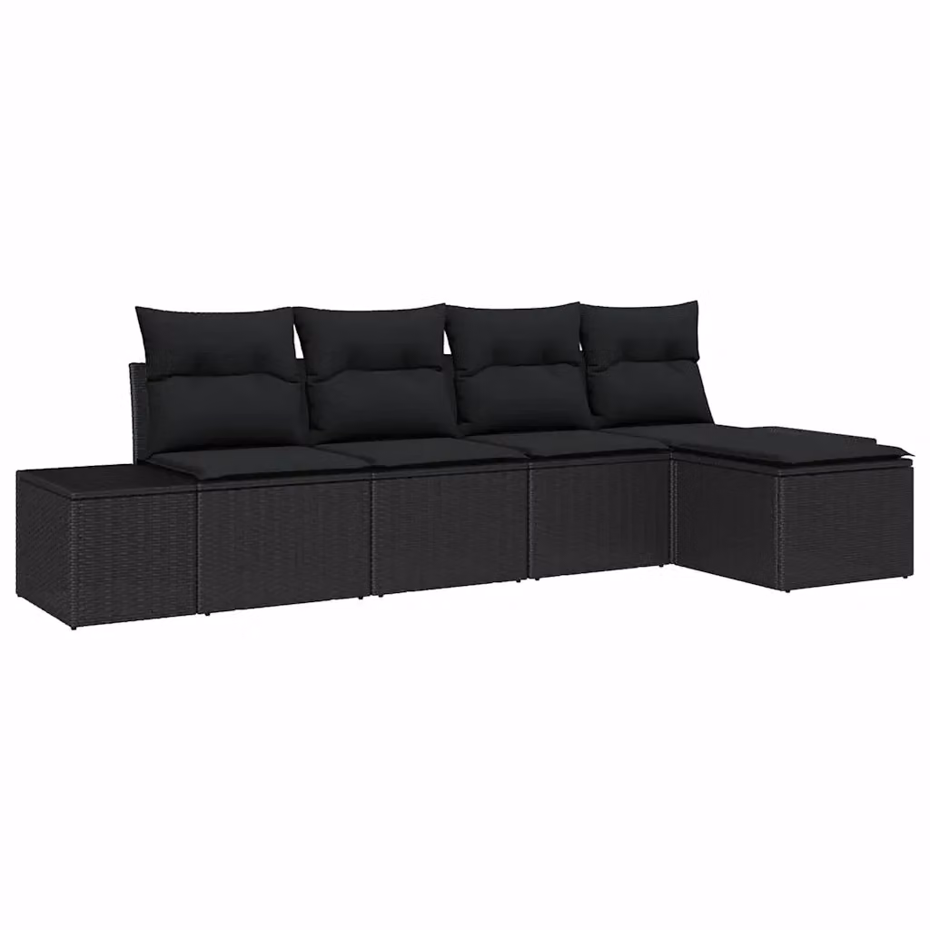 Set Divano da Giardino a L vidaXL 5 Pezzi Nero con Cuscini e Pouf in Polyrattan e Metallo – 2