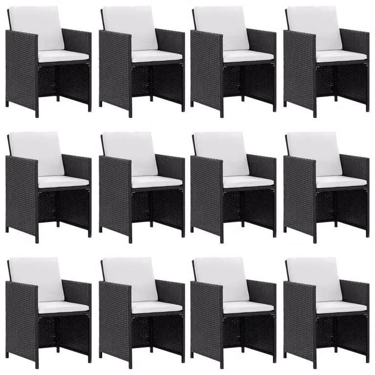 set da pranzo da giardino 13 pezzi con cuscini in poly rattan nero