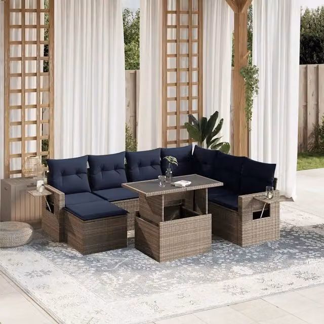 Set Divani da Giardino 8 pz con Cuscini Grigio in Polyrattan 3268071