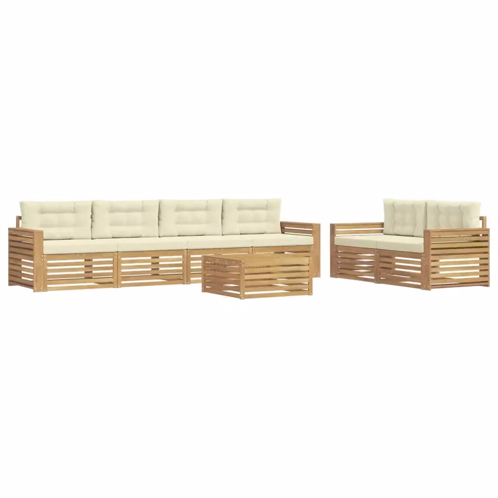 Set di divani da esterno vidaXL in legno di acacia con tavolo da caffè, 7 pezzi, Bianco e Beige – 2