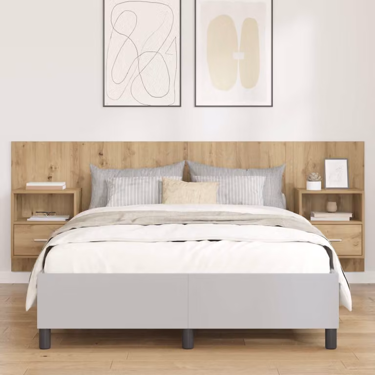 Set di 3 pezzi Testata con Comodini Integrati vidaXL in Legno MDF Marrone Moderno L: 217 cm, H: 80 cm, P: 32,5 cm