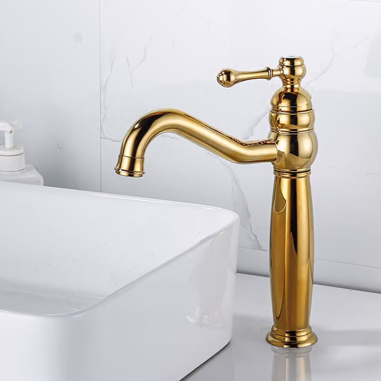 Rubinetto per lavabo girevole - Ottone anticato, finitura rame lucido - Stile vintage, finitura rosa oro