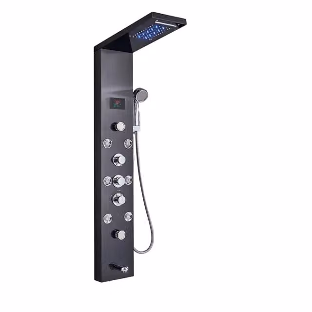 Pannello doccia, display digitale a LED, nichel spazzolato, nero 8009