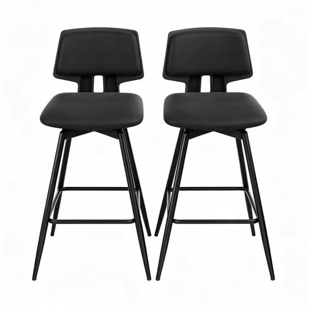 Sgabelli da Bar Neri in Pelle Sintetica con Schienale Ergonomico e Base in Metallo, Set da 2, 45,5x45,5x89 cm