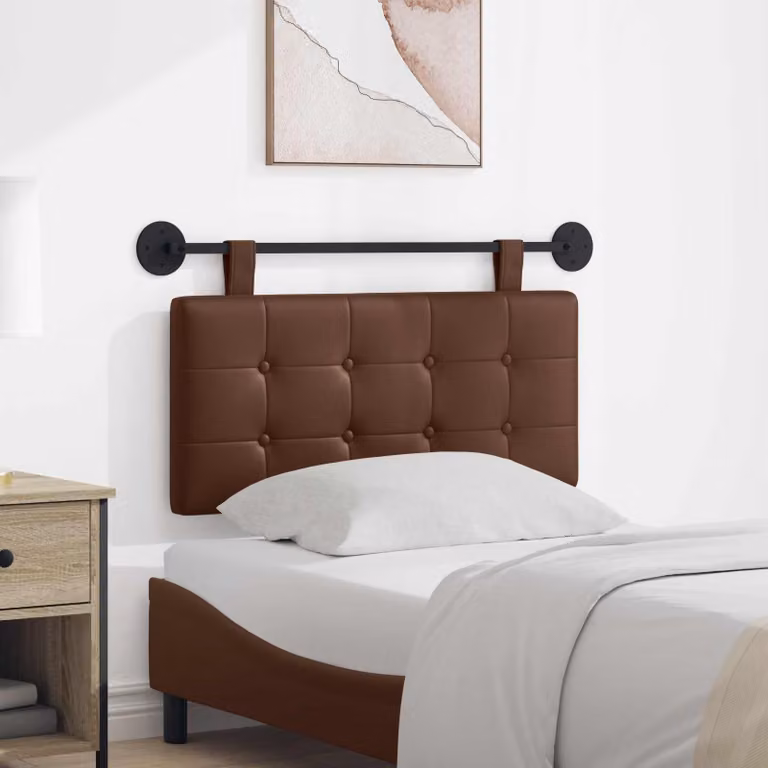Testiera per letto sospesa vidaXL in similpelle marrone con design geometrico moderno, L: 90 cm, H: 55 cm, P: 7 cm