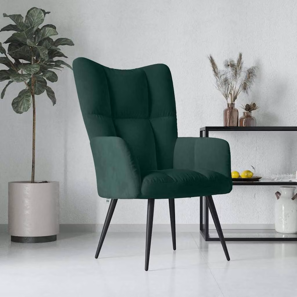 Sedia Relax vidaXL in Velluto Verde con Braccioli e Struttura in Metallo