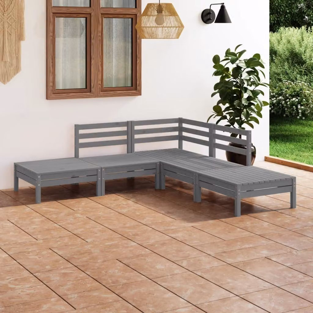 The Living Store Set da giardino 5 pezzi in pino massiccio grigio