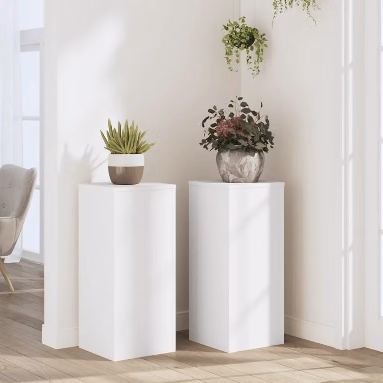 Set di 2 supporti per piante vidaXL in legno MDF bianco, L/P/H: 30 x 30 x 70 cm