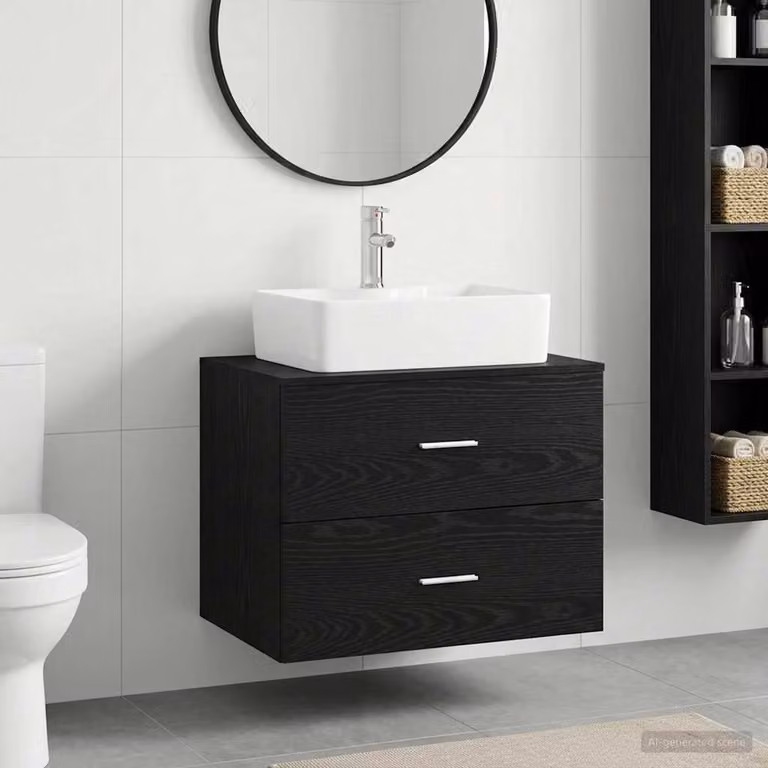 Set di mobili per il bagno moderno vidaXL in legno MDF nero opaco con vanità sospesa L: 62,5 cm, P: 44,5 cm, H: 50,0 cm