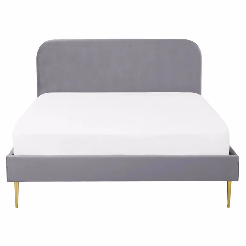 Letto Beliani in velluto grigio con gambe dorate e rete a doghe, design minimalista, L/P/H: 160 x 200 x 109 cm – 2