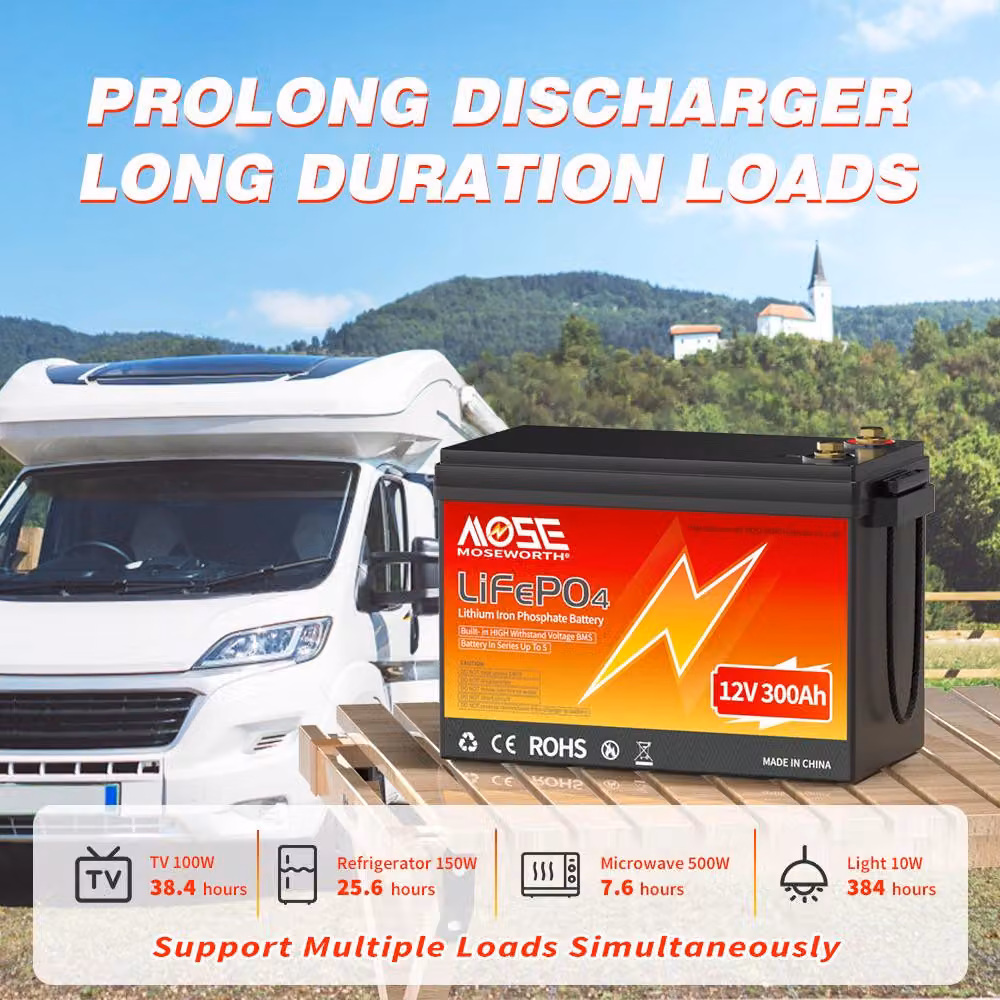 Set di batterie al litio da 12V 300Ah - 2 unità - Tecnologia litio-ferro-fosfato - Ideale per impianti solari e camper
