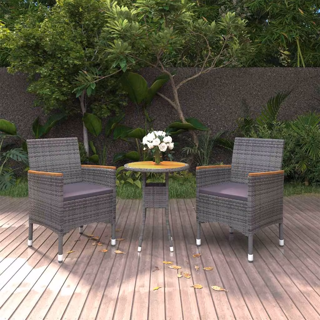 Set da pranzo per giardino e terrazza vidaXL in 3 pezzi in polyrattan grigio con piano in legno di acacia – 1