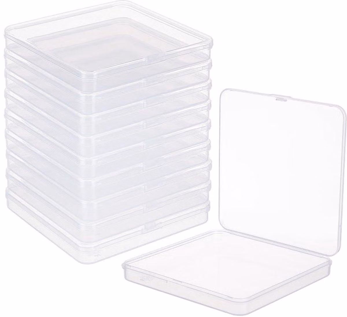 10 contenitori quadrati in plastica - 11x11x1,5 cm - Contenitori trasparenti con coperchio a cerniera, ideali per perline e accessori creativi