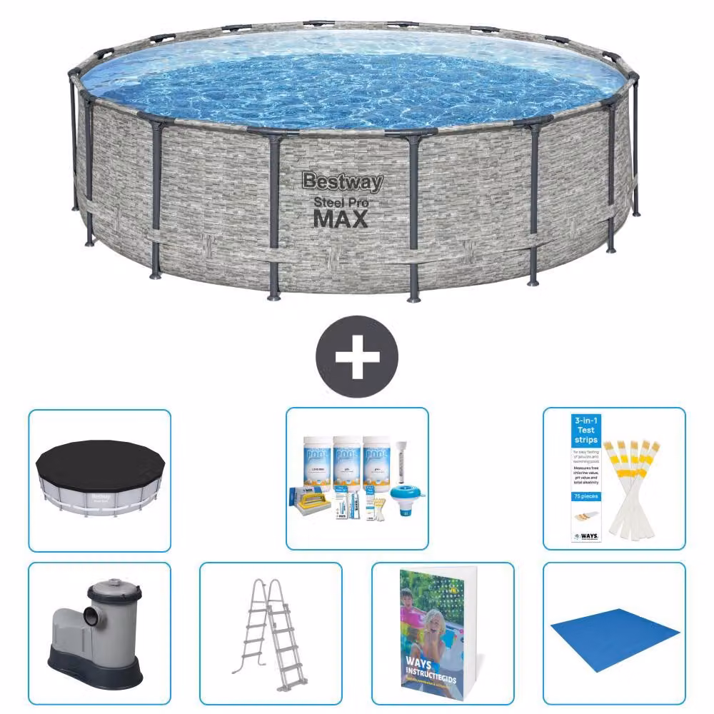 Bestway Steel Pro MAX, piscina in acciaio, forma rotonda - 488x122 cm - composta da 6 parti, modello S599