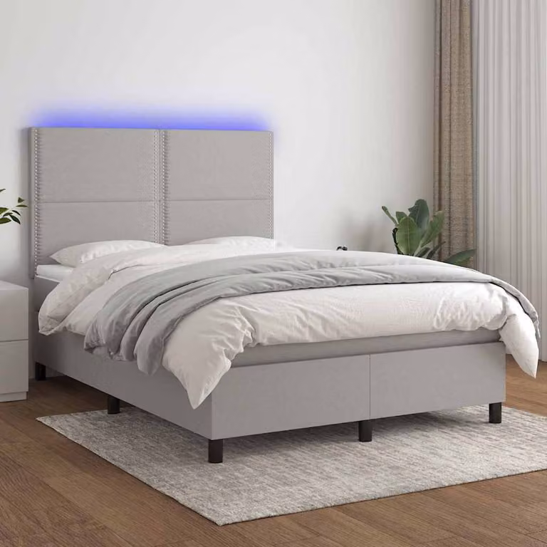 Letto Ibrido con Materasso e Illuminazione LED vidaXL, Grigio Chiaro e Bianco, L/P/H: 140 x 200 x 128 cm