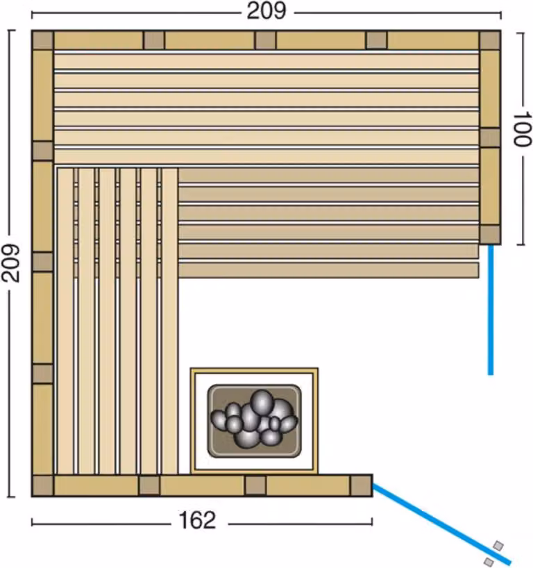 Infraworld Solido 209 Sauna angolare 209x209x200 cm Sauna in legno massello di abete nordico