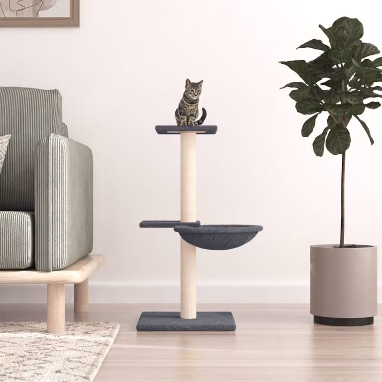 Albero per gatti vidaXL con tiragraffi in sisal e legno, colore grigio, Altezza: 72 cm