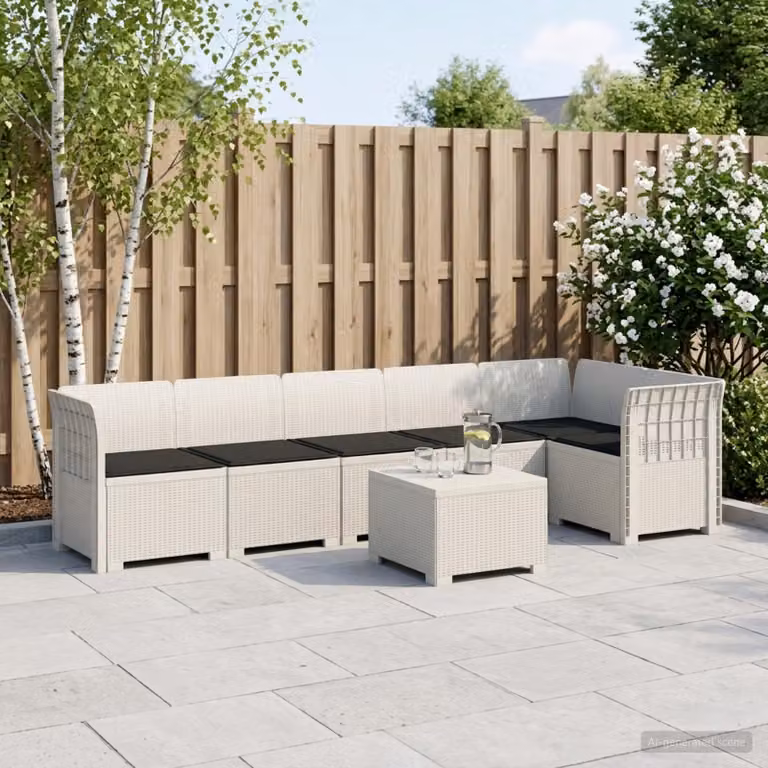 Set da giardino vidaXL a forma di L con divano da 6 posti, elemento angolare e tavolino, in rattan e materiale resistente alle intemperie, colore bianco o antracite