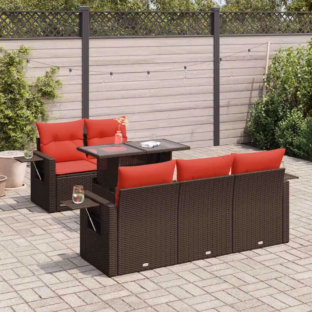 Maison Exclusive - Set Divano da Giardino 6pz con Cuscini Marrone Polyrattan Acacia