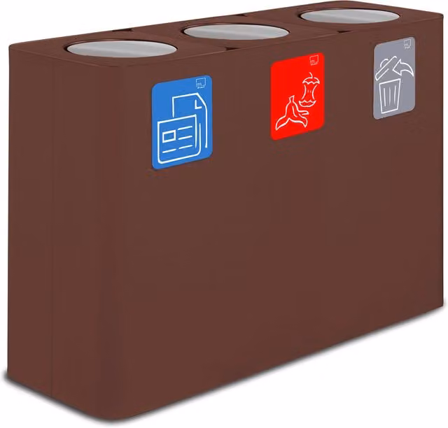 Pattumiera con sistema di raccolta rifiuti a 3 scomparti GIORDANOSHOP in acciaio marrone L: 115 cm, P: 38 cm, H: 80 cm