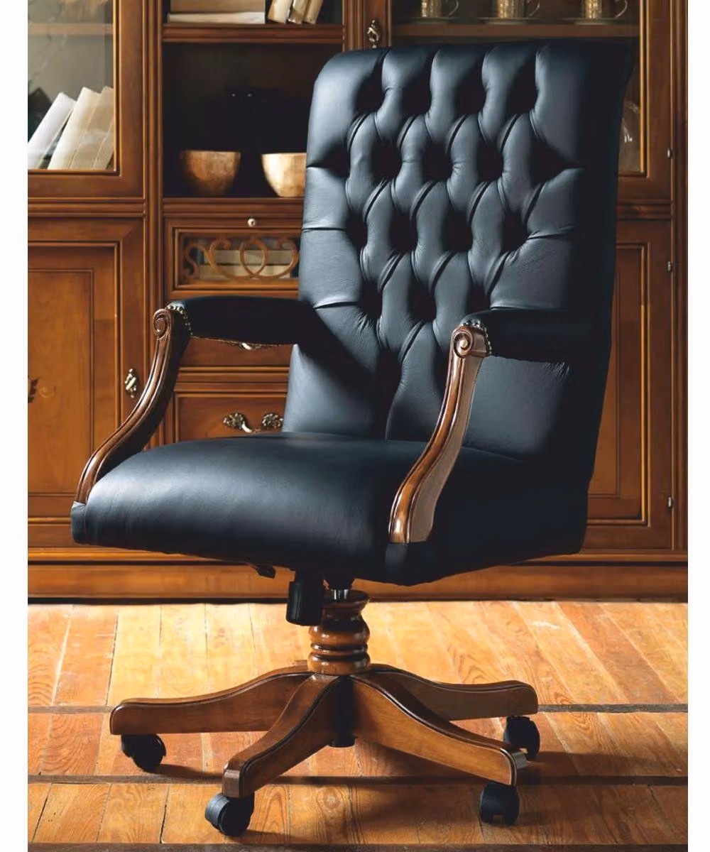 Casa Padrino Luxury Baroque Chesterfield Leather Desk Chair Nero / Marrone - Italy