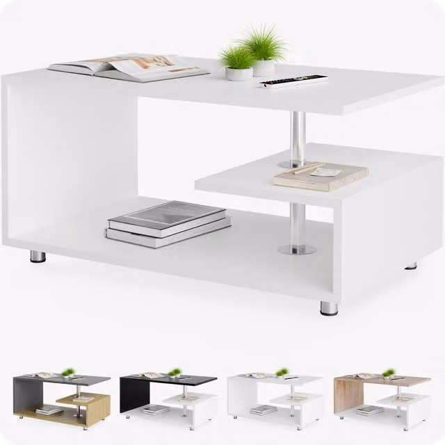 Tavolino da soggiorno moderno Casaria Orlando bianco L 95 cm x P 55 cm x H 50 cm – 1