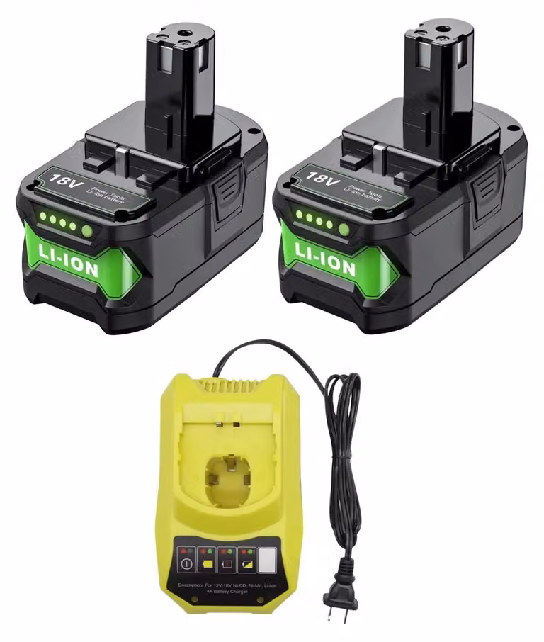 Batterie ricaricabili, capacità 9500mAh, tecnologia Li-Ion, compatibili con Ryobi, confezione da 2 batterie e 1 caricabatterie