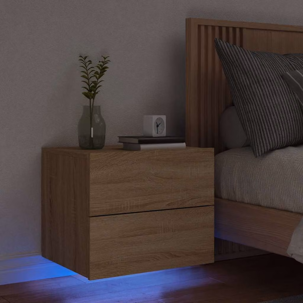 vidaXL Comodino a Parete Moderno con Luci LED Integrate in Rovere Sonoma e Marrone