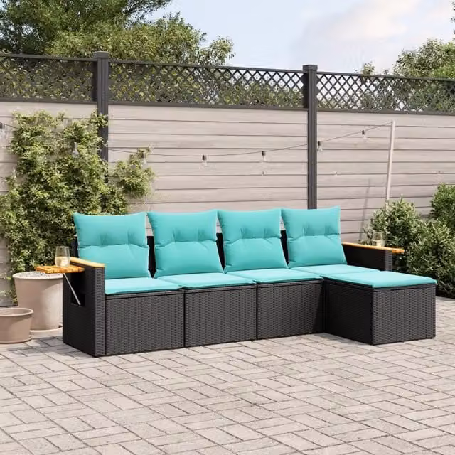 Set Divani da Giardino 5 pz con Cuscini Nero in Polyrattan 3226757
