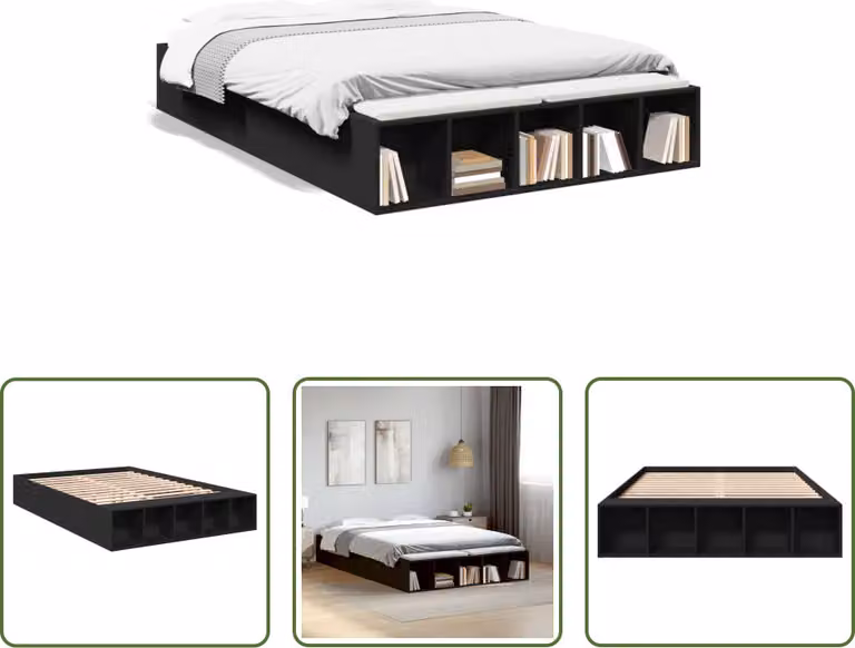 The Living Store Struttura letto nera 135x190 cm in materiale ligneo