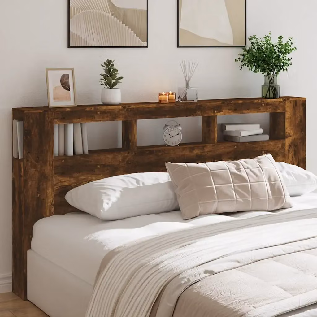 Testata Letto con LED e Porta USB in Legno Multistrato Rovere Fumo L: 200 cm, P: 18,5 cm, H: 103,5 cm – 2
