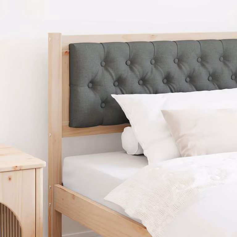 Testiera per letto moderna vidaXL in legno di pino massello e tessuto, marrone e grigio scuro