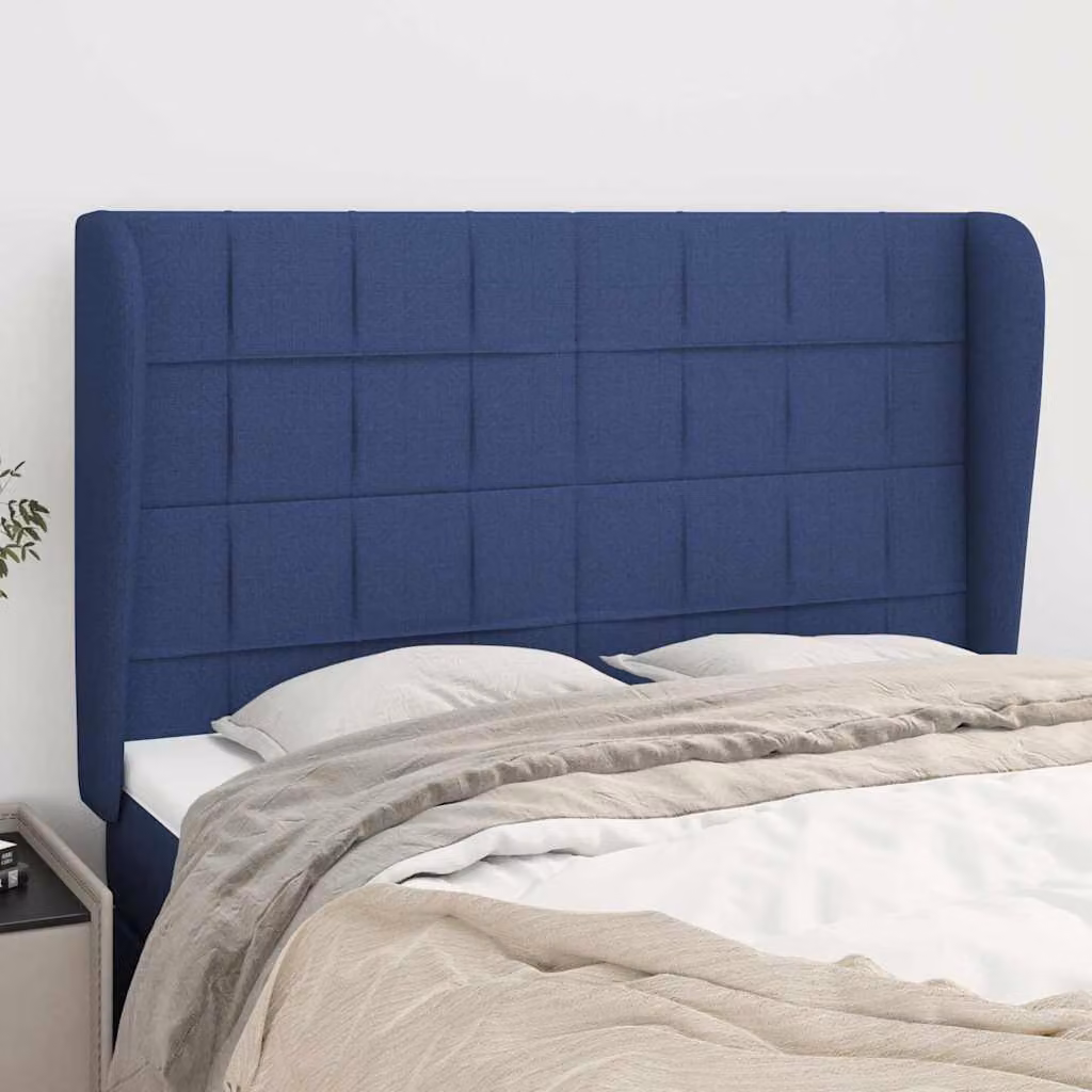 Testiera ad orecchio vidaXL in tessuto blu con struttura in legno L: 147 cm, P: 23 cm, H: 118/128 cm
