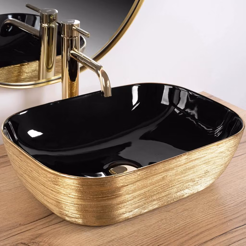 Lavabo da appoggio Rea Belinda colore Black con finitura Gold – 2