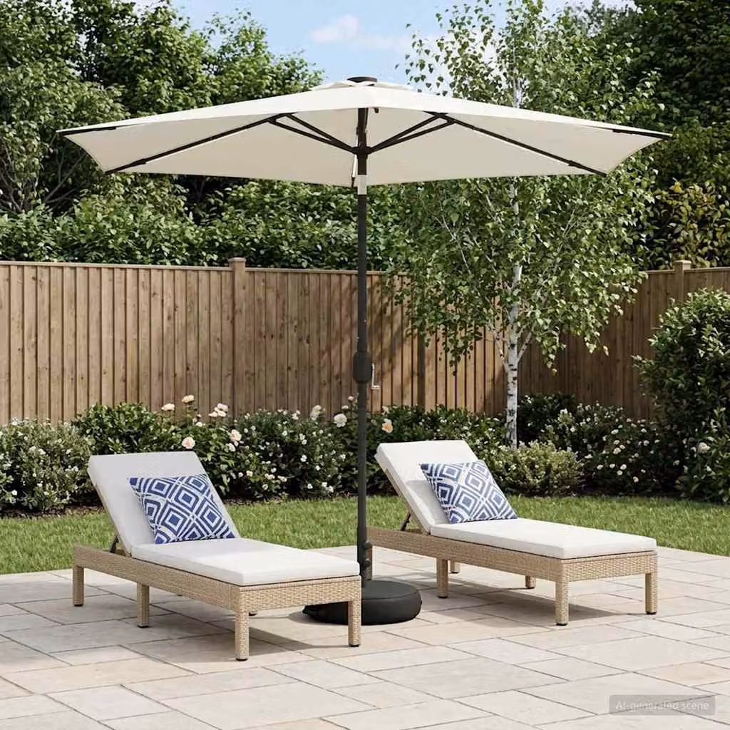 Parasol da giardino con luci LED e base vidaXL, colore beige, in poliestere, L/P: 269 x 269 cm