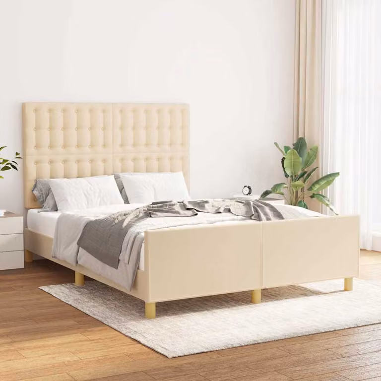 vidaXL Giroletto senza Materasso in Tessuto Beige con Struttura in Legno di Larice L/P/H: 140 x 190 x 128 cm