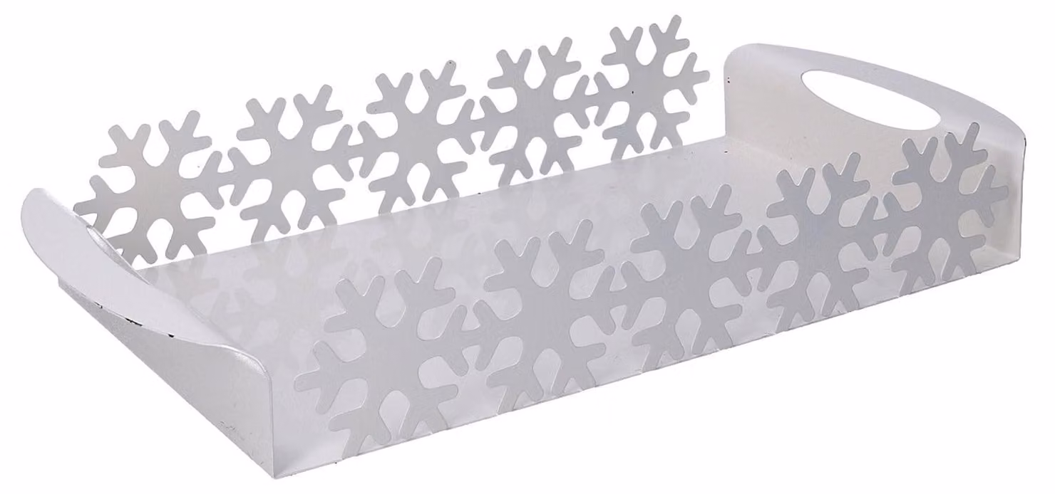 Vassoio in Metallo fiocco neve bianco rettangolare cm 41x20xh6,5