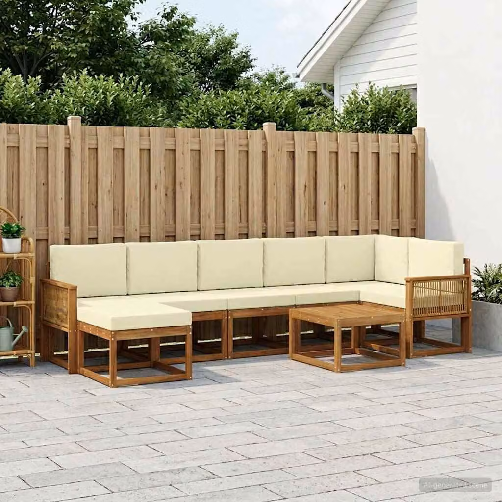 Set di divani da esterno vidaXL 8 pz in legno di acacia con cuscini, beige, bianco e marrone