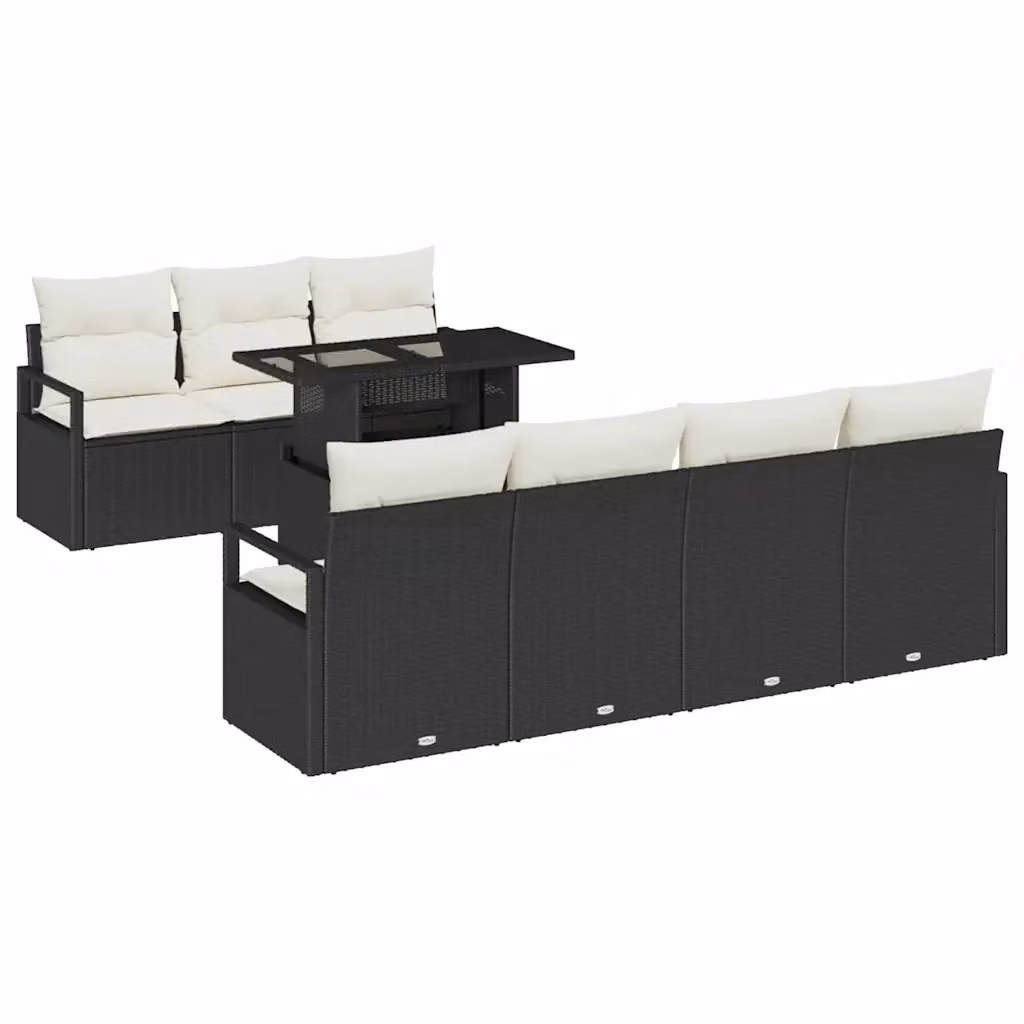 Set Divano da Giardino vidaXL 8 Pezzi con Tavolino Nero e Beige in Polyrattan e Acciaio – 2