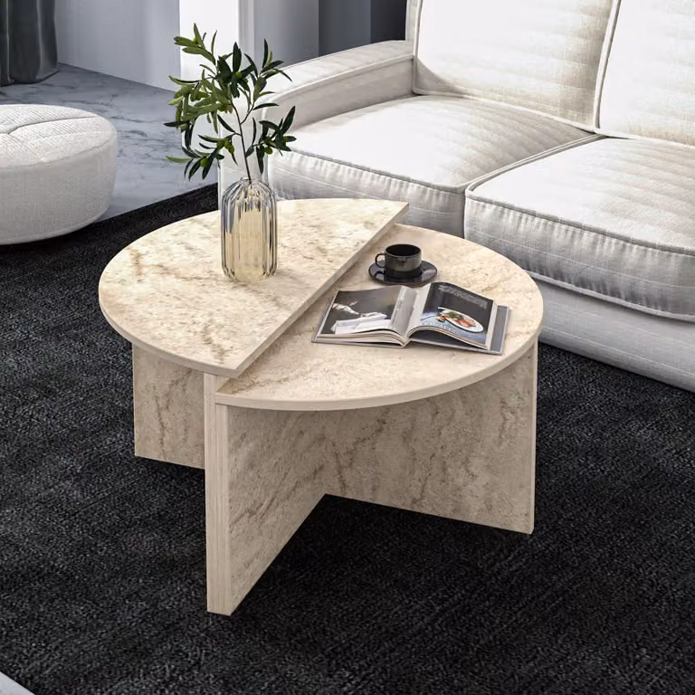 Skye Decor, Dolunay - Travertine, tavolino, travertino, 100% pannello truciolare rivestito in melamina, 70 x 38 x 51,8 cm
