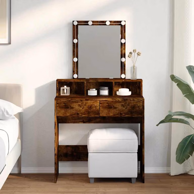 vidaXL Toeletta con LED in Rovere Fumo, L: 80 cm, P: 41 cm, H: 144,5 cm