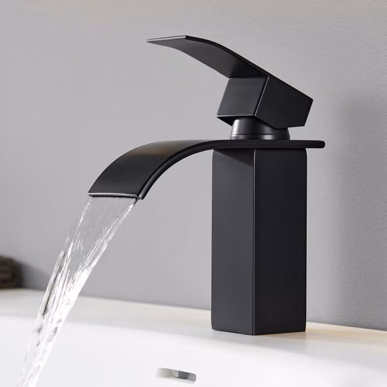 Omgoods - Rubinetto da bagno nero - Design a cascata con acqua calda e fredda