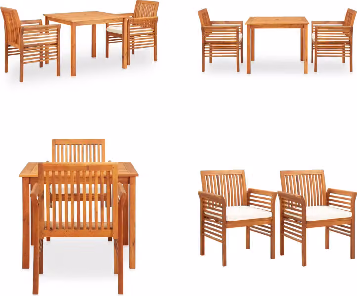 vidaXL Gruppo da pranzo da giardino 3 pezzi con cuscini in legno massiccio di acacia - Gruppo da pranzo - Gruppi da pranzo - Tavolo e sedie da pranzo - Tavoli e sedie da pranzo