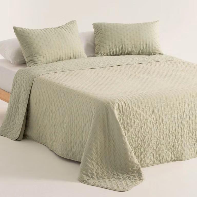 Set completo per copripiumino trapuntato GAMUSI, dimensioni 235x270 cm + 2 federe – Trapunta in poliestere leggero e morbido – Verde –  OEKO-TEX
