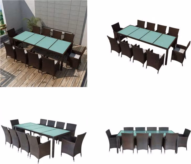 vidaXL Set da pranzo da giardino 11 pezzi con cuscini in rattan marrone - Set di mobili da giardino - Set di mobili da giardino - Tavolo e sedie da giardino - Tavoli e sedie da giardino