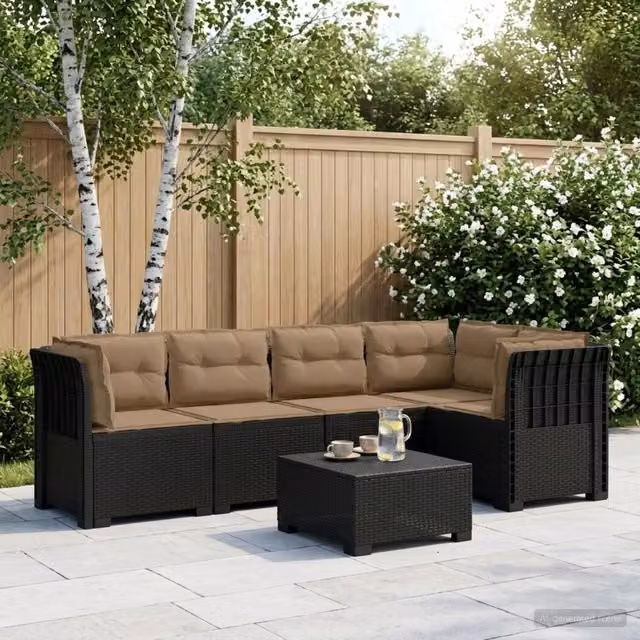 Divano da Giardino 5 Posti con Cuscini Stile Rattan PP 3444052
